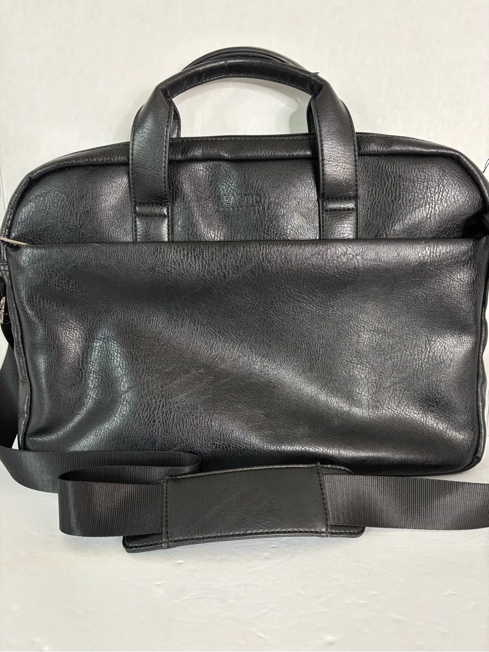 Classic Black Faux Leather Laptop Briefcase with Shoulder Strap
